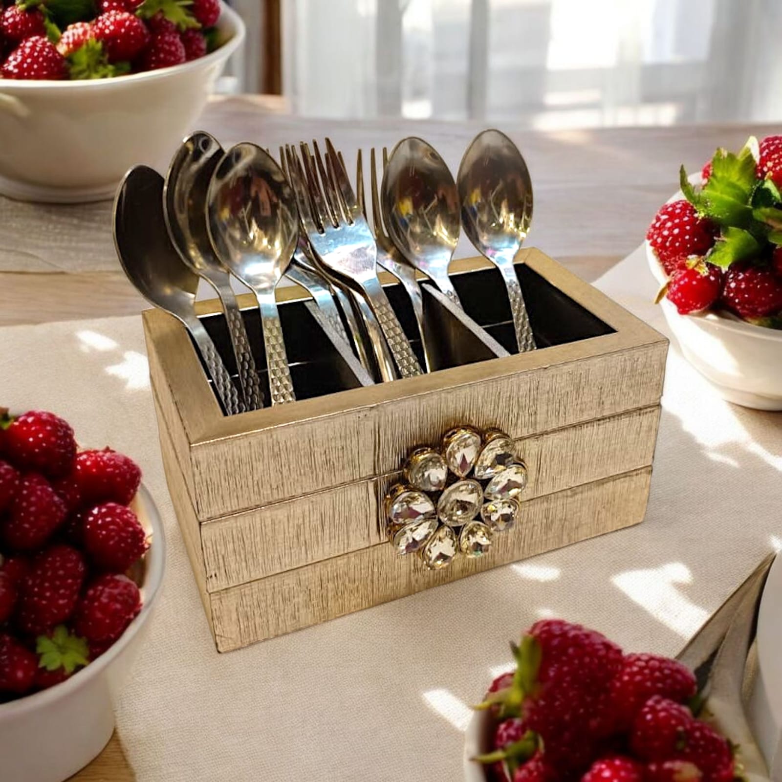 SILVER  3 SECTIONED CUTLERY STAND